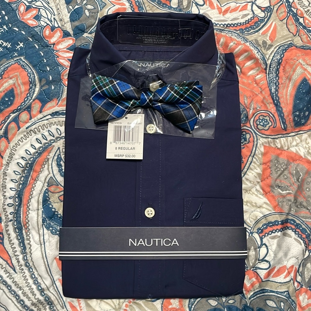 Brand new Nautica  dress shirt with coordinating bow tie